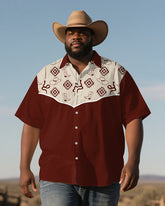 Vintage Western Style Men's Plus Size Printed Short Sleeve Shirt